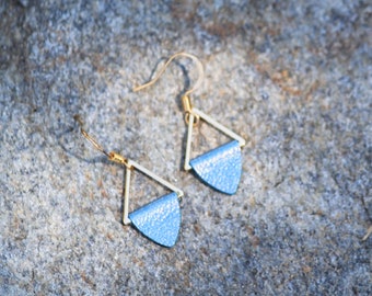 Petite leather earrings • turquoise and gold • unique leather earrings