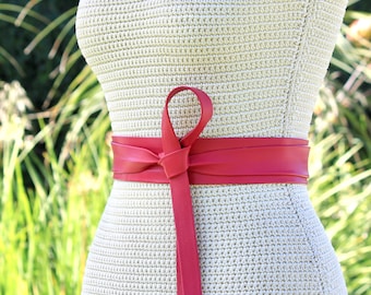 Handmade Pink Leather Obi Belt: Brass Buckle Wrap Belt - Etsy display picture 1