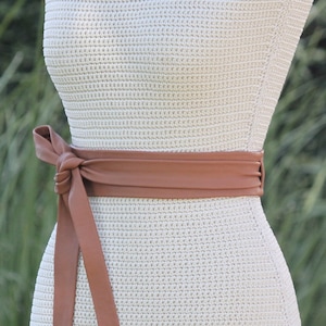 Leather Obi Wrap Belt • Long + Skinny • 2 inch wide leather sash • tobacco brown • double wrap waist belt