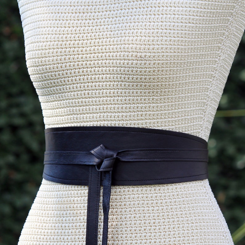 REVERSIBLE Genuine Leather Suede and lambskin black wrap belt bespoke XS S M L XL petite plus size Obi belt Cinch Belt image 8