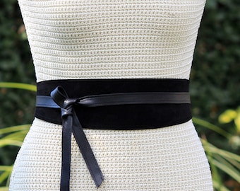 Black Suede Leather Floral Embroidered Waist Belt Wrap Vintage Suede Belt With Floral Embroidery | Retro Style  main image 4