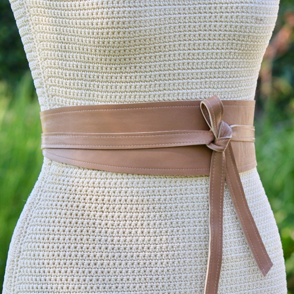 REVERSIBLE Leather + Fabric print Obi Wrap Sash Belt • Cuir d'agneau beige / taupe • sur mesure XS S M L XL Plus & Petite taille • 3 pouces de large