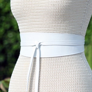 Reversible White Leather Obi Belt: Custom Wrap Sash