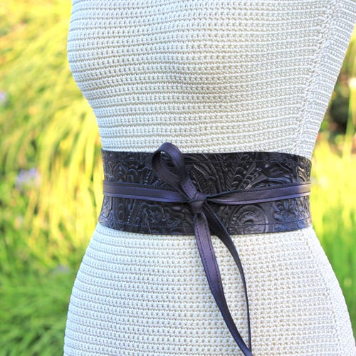 Leather Obi Buckle Belt – Wide Waist Cincher, Structured  display picture 1