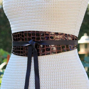 REVERSIBLE Espresso Brown Leather Wrap Belt • 3 inch wide • double sided cinch belt • extra small