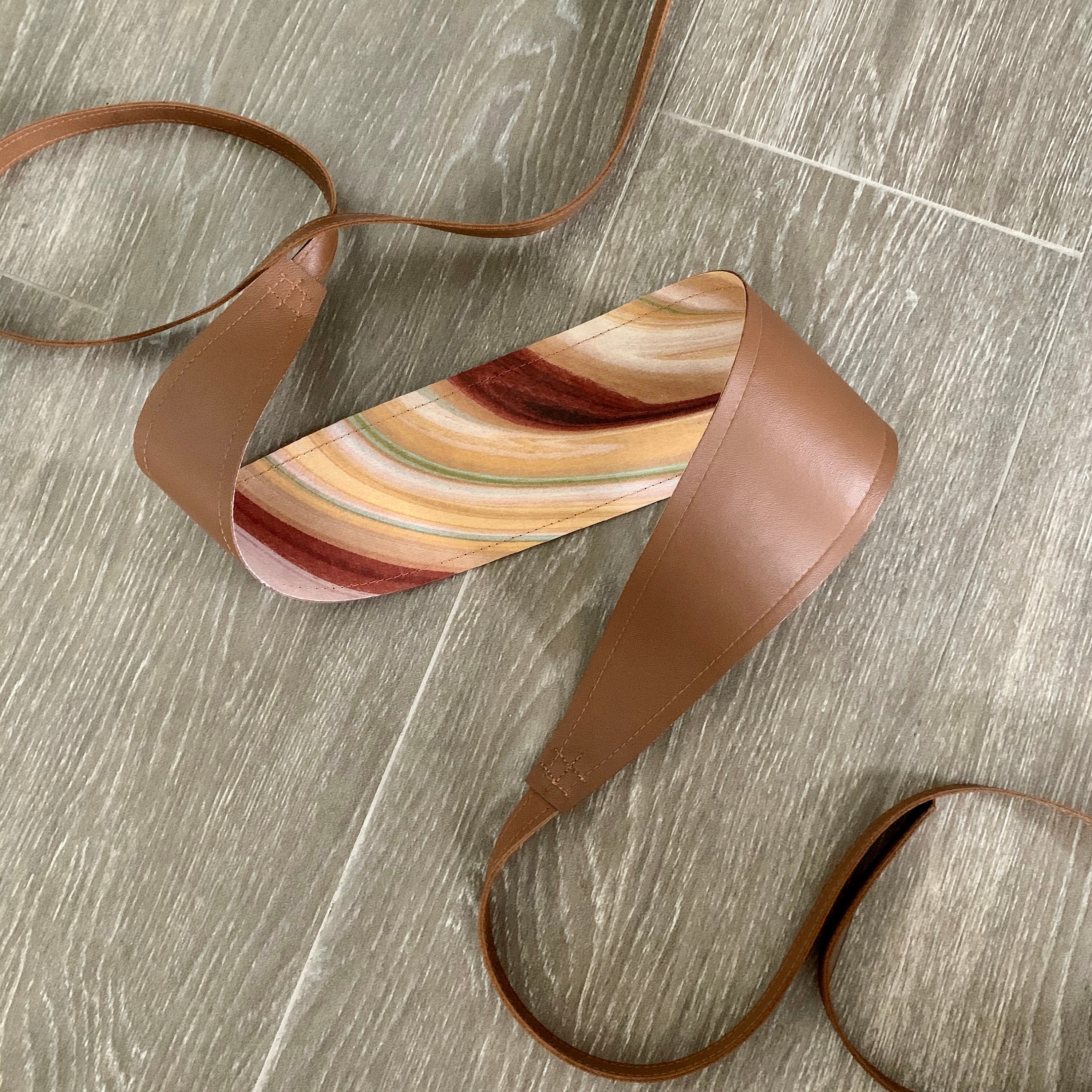 トップス S logo belt tops THEREDTHREAD REVERSIBLE Leather + Marbled Fabric Brown Print Obi Wrap
