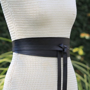 REVERSIBLE Genuine Leather Suede and lambskin black wrap belt bespoke XS S M L XL petite plus size Obi belt Cinch Belt image 7