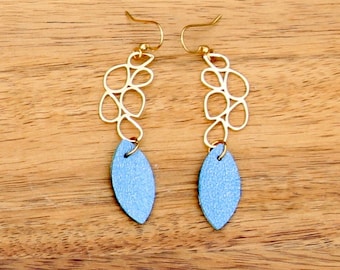 Leather Droplets Earrings • turquoise leather leaf earrings