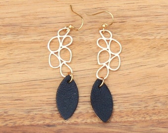 Leather Droplets Earrings • black leather leaf earrings