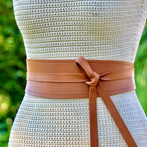 REVERSIBLE • 2 sides Leather Sash Obi Wrap Belt • XS S M L XL  Petite & Plus Size • Convertible cinch belt • Tobacco Brown