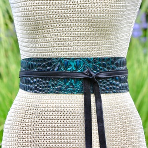 Reversible Leather Wrap Belt: Crocodile Print & Lambskin Obi Belt
