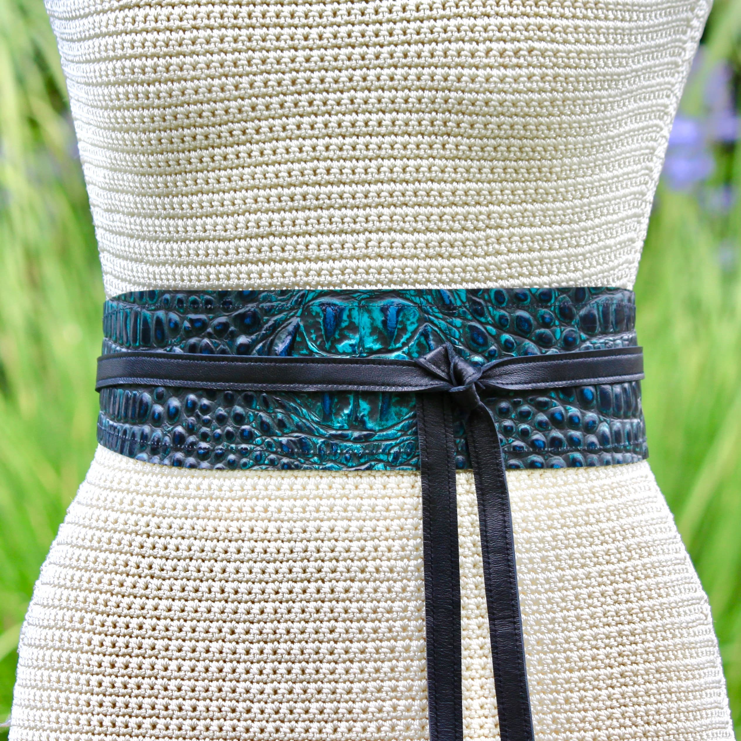 Hand Crafted 100% Silk Reclaimed Upcycled Wide Obi Wrap Belt Xs-xl+ Leather Wrap Belt Obi belt for Women Genuine leather Wide  main image 4