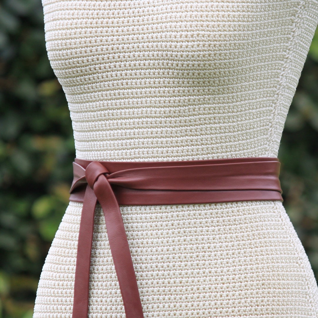 Soft Lambskin Mahogany Brown Leather Wrap Sash Rusty Brown Waist Belt ...