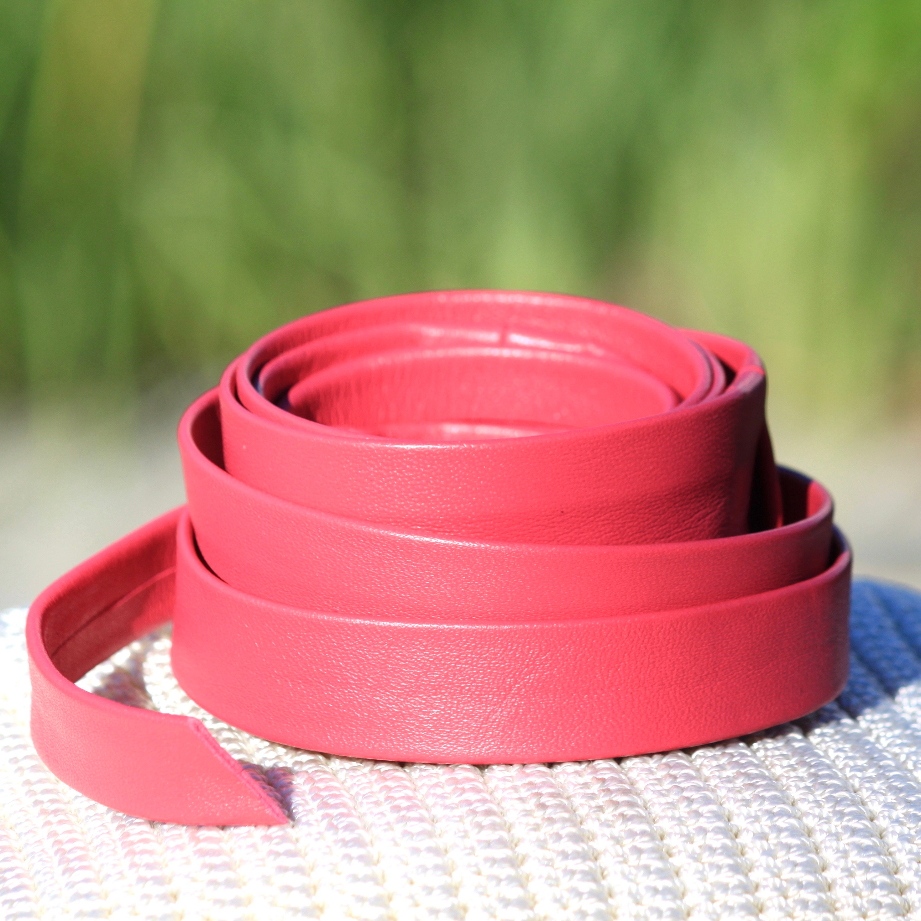 Fuchsia Pink Lambskin Leather Obi Belt - Long Sash Wrap Belt 