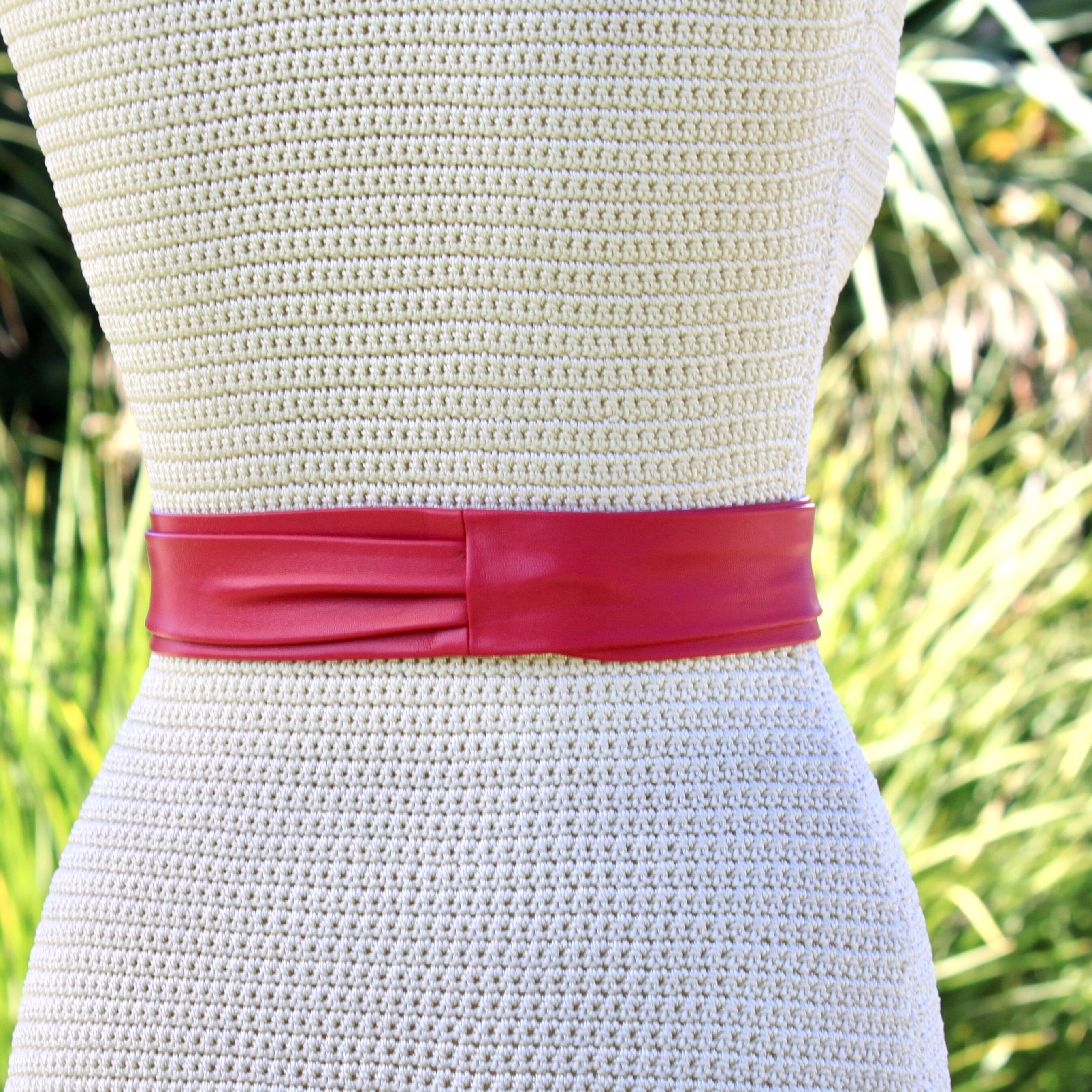 Sassy Jones  Pink  Obi sheep skin Leather Belt Fuchsia Pink Lambskin Leather Obi Belt - Long Sash Wrap Belt  main image 2