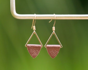 Petite leather earrings • bronze and gold • unique leather earrings