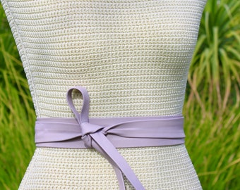 Soft lambskin Lilac leather wrap sash • lavender waist belt • Long + Skinny Sash • Convertible belt