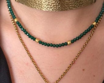 IZAR Handmade, brass and green crystal necklace