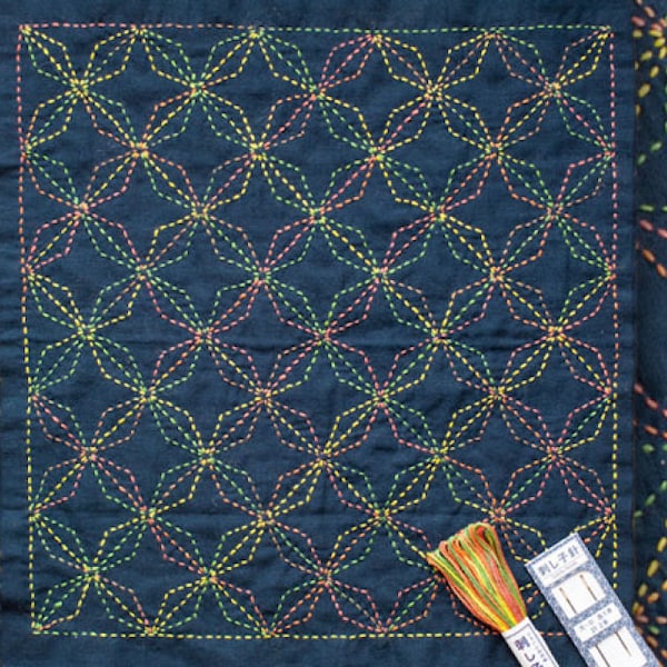 Japanese Sashiko Embroidery Sampler Kit - Diamond Flowers (Hanabishi)