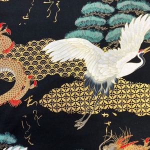 Japanese Fabric 100% Cotton, 'Dragons and Cranes, Black' 0.5m UK seller image 4