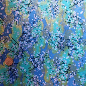 Japanese Fabric 100% Cotton, 'Tiny Blossoms, Turquoise' 0.5m (UK seller)