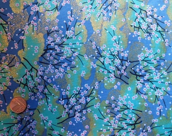 Japanese Fabric 100% Cotton, 'Tiny Blossoms, Turquoise' 0.5m (UK seller)