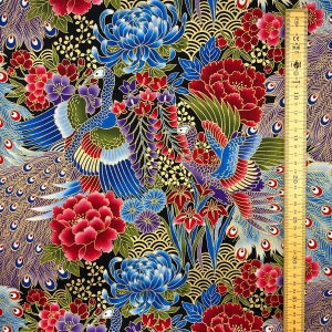Japanese Fabric 100% Cotton, 'Peacocks, Purple' 0.5m (UK seller)