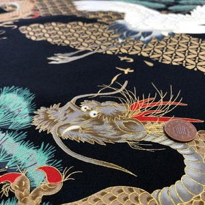 Japanese Fabric 100% Cotton, 'Dragons and Cranes, Black' 0.5m UK seller image 2