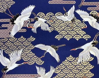 Japanese Fabric 100% Cotton, 'Flying Cranes, Blue' 0.5m (UK seller)