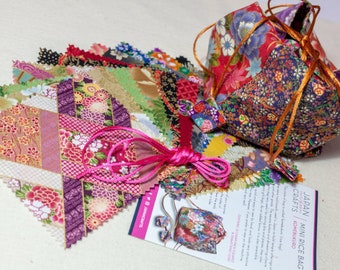 Japanese 'Komebukuro' Mini Rice Bag Kit, Metallic Fabrics - ENGLISH Instructions