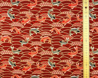 Japanese Fabric 100% Cotton, 'Fish in the Sea, Red' 0.5m (UK seller)