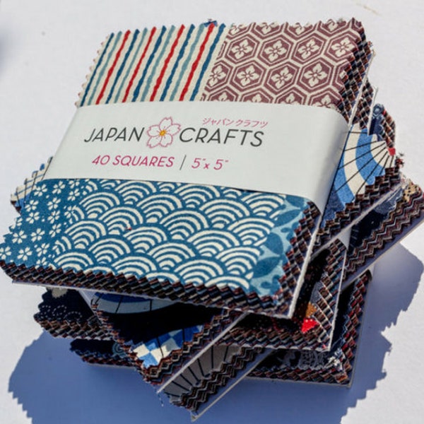 Japanese Fabric 5" Indigo/Non-Metallic Charm Pack, 40 Squares UK SELLER