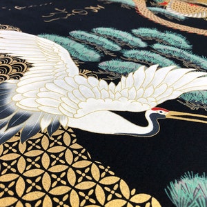 Japanese Fabric 100% Cotton, 'Dragons and Cranes, Black' 0.5m UK seller image 3