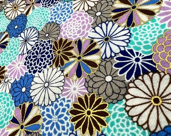 Japanese Fabric 100% Cotton, 'Kiku, Turquoise' 0.5m (UK seller)