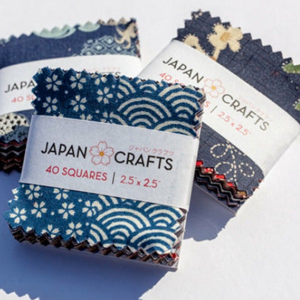 Japanese Fabric 2.5" MINI Indigo/Non-Metallic Charm Pack, 40 Squares UK SELLER
