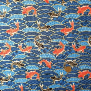 Japanese Fabric 100% Cotton, 'Fish in the Sea, Blue' 0.5m (UK seller)