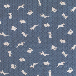 Japanese Fabric 100% Cotton, 'Rabbits, Blue' 0.5m (UK seller)