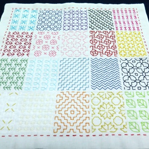 Japanese Sashiko Embroidery - Hitomezashi 20 Pattern Sampler Kit