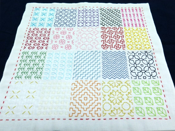 Japanese Sashiko Embroidery - Hitomezashi 20 Pattern Sampler Kit