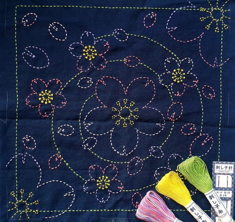 Japanese Sashiko Embroidery Sampler Kit Cherry Blossoms Etsy UK