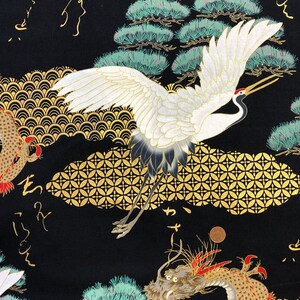 Japanese Fabric 100% Cotton, 'Dragons and Cranes, Black' 0.5m UK seller image 5