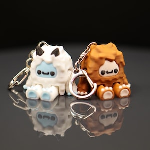 Yeti and Bigfoot Keychains | Cute 3D Printed Abominable Snowman and Sasquatch Articulated Flexi Key Chains | Kawaii Bag or Lanyard Charms