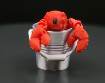 Lobster in Bucket Flexi Toy | Cute 3D Printed Articulated Desk Toy | Kawaii Nautical Gift Idea | Adorable Fidget Toy | Unique Ocean Gift