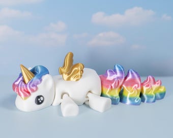 Cute Rainbow Unicorn Flexi Toy | 3D Printed Articulated Rainbow Unicorn Fidget Toy | Kawaii Rainbow Unicorn Desk Decor | Adorable Gift Idea