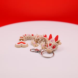 Baby Heart Cookie Dragon Keychain | Cute 3D Printed Articulated Multicolor Dragon Accessory Fidget Toy | Kawaii Fantasy Bag or Lanyard Charm