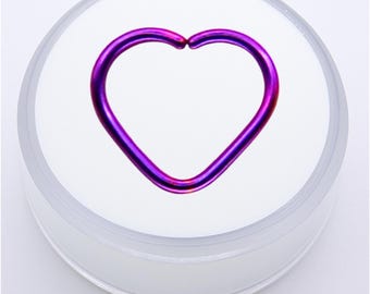 Titanium, Anodized, Light Fuscia, Dark Fuscia, Open Heart Seamless Ring, Daith, Helix, Conch, Lobes, Septum, 16 gauge (1.2), 12 mm (15/32")