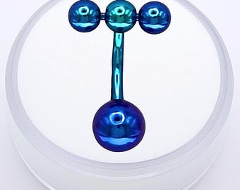 Body Jewelry, Anodized, Teal Green, Dark Blue, Belly Button Ring Barbell Combo, Christina, VCH, Venus, PA 14 Gauge, 10mm, 6x8x10mm balls