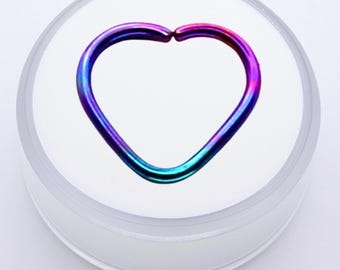 Titanium, Anodized, Purple, Light Fuscia, Dark Fuscia, Teal, Pink Open Heart Seamless Ring, Helix, Conch, Daith, Septum, 16 gauge, 12mm