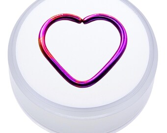 Titanium, Anodized, Body Jewelry, Dark Fuscia, Pink, Open Heart, Seamless Ring, Daith, Helix, Conch, Lobes, Septum, 16 gauge (1.2), 12 mm