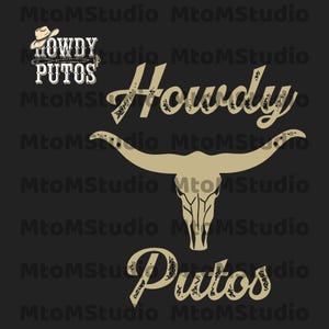 Howdy Putos Vintage Svg, Western Cowboy Skull Download Digital, Funny Retro Western Digital Png, Edgy Country Style PNG
